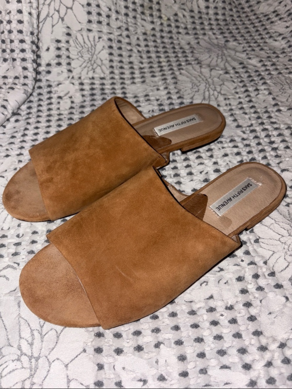 Saks Fifth Avenue Tan Suede Slide Mules 7.5
